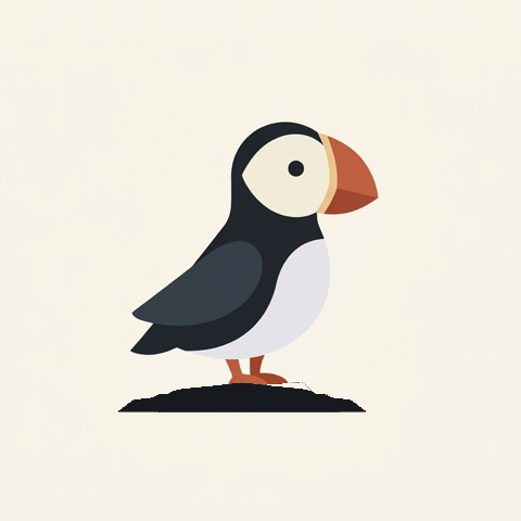 Skelly, the Skerry puffin, standing on his rock